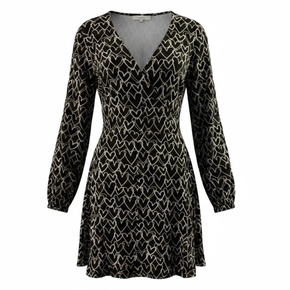 LOFT Black & White Heart‎ Print Sheath Dress Size 12 NWT Zip Back Knee Length
